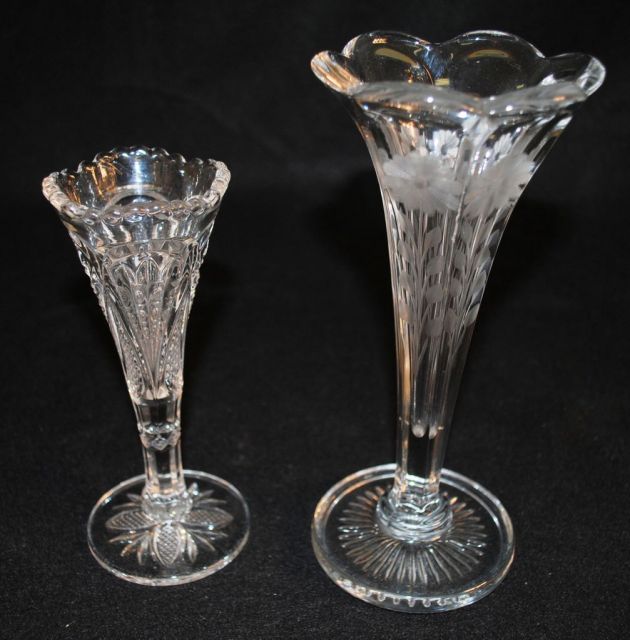 Two Heisey Crystal Vases: "Pineapple & Fan" and "Medium Flat Panel"