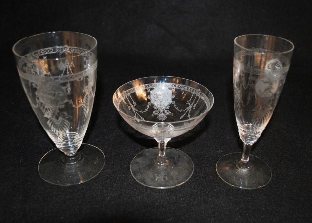 6 Heisey "Pied Piper" Parfait Stems, Ice Tea, 3 Sherbets