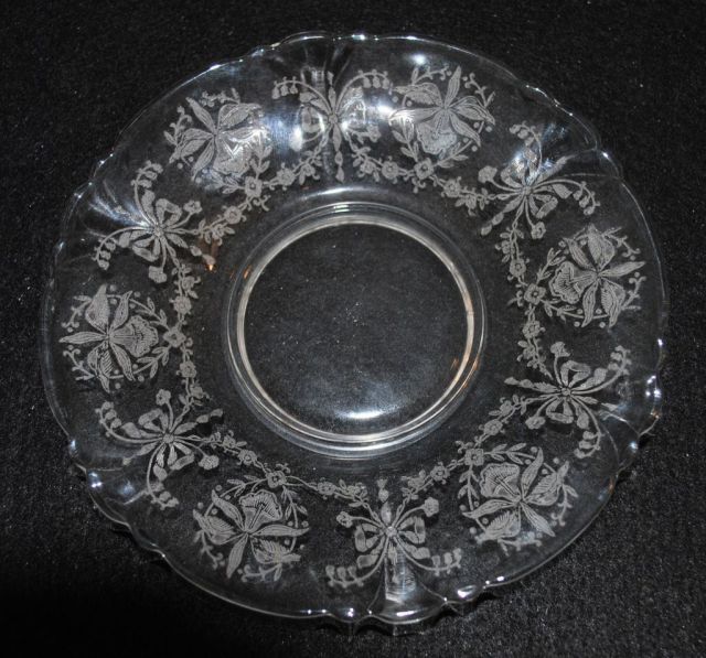 5 Heisey Crystal "Orchid" Cups and Saucers, Queen Ann