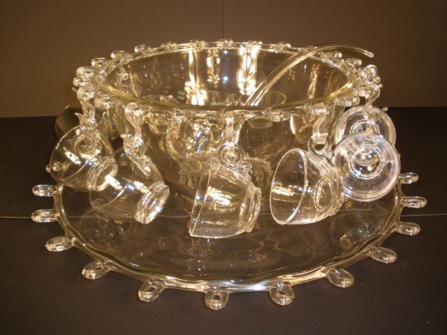 Heisey Crystal "Lariat" Punch Bowl, Liner, and 12 Cups