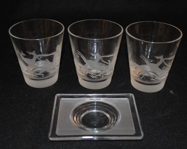 3 Heisey Crystal "Nimrod" Highball Tumblers, New Era Dish