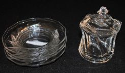Heisey Crystal "Twist" Mustard Jar and 4 Tumbler Plates