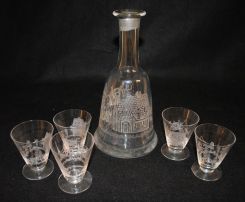 6 Piece Heisey Crystal "Tally Ho" Liquor Set